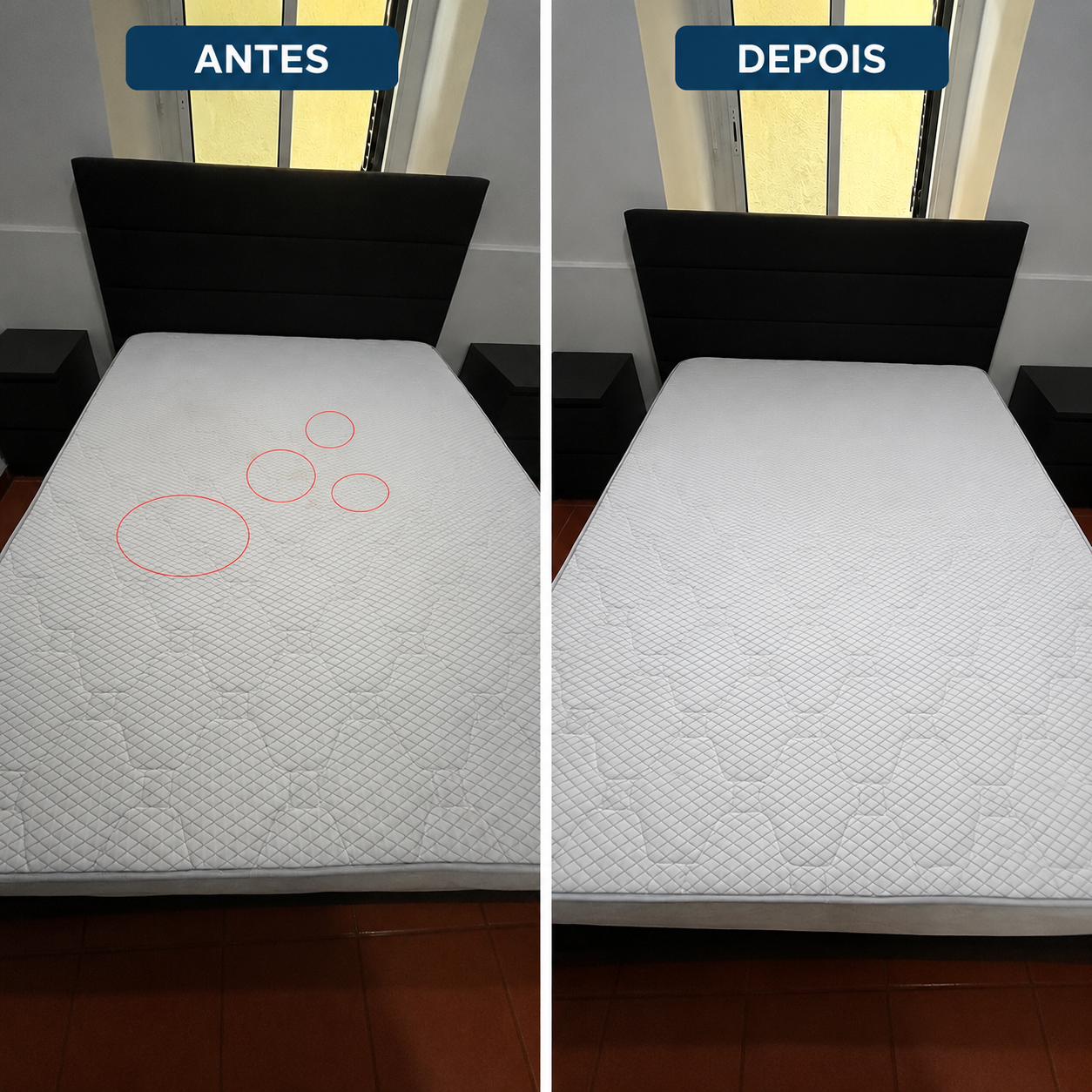 Colchão antes e depois da higienização